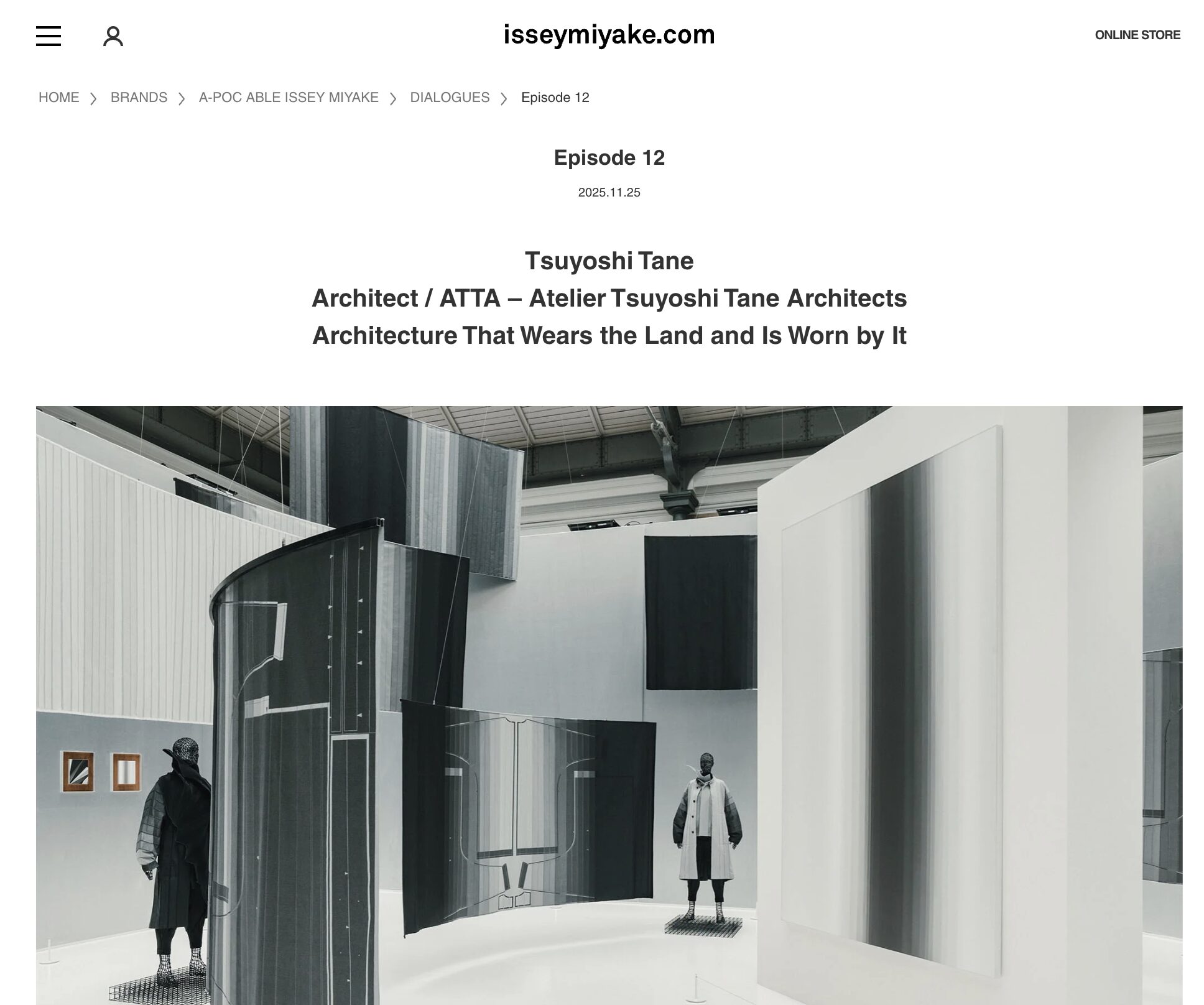 Interview article featuring Tsuyoshi Tane